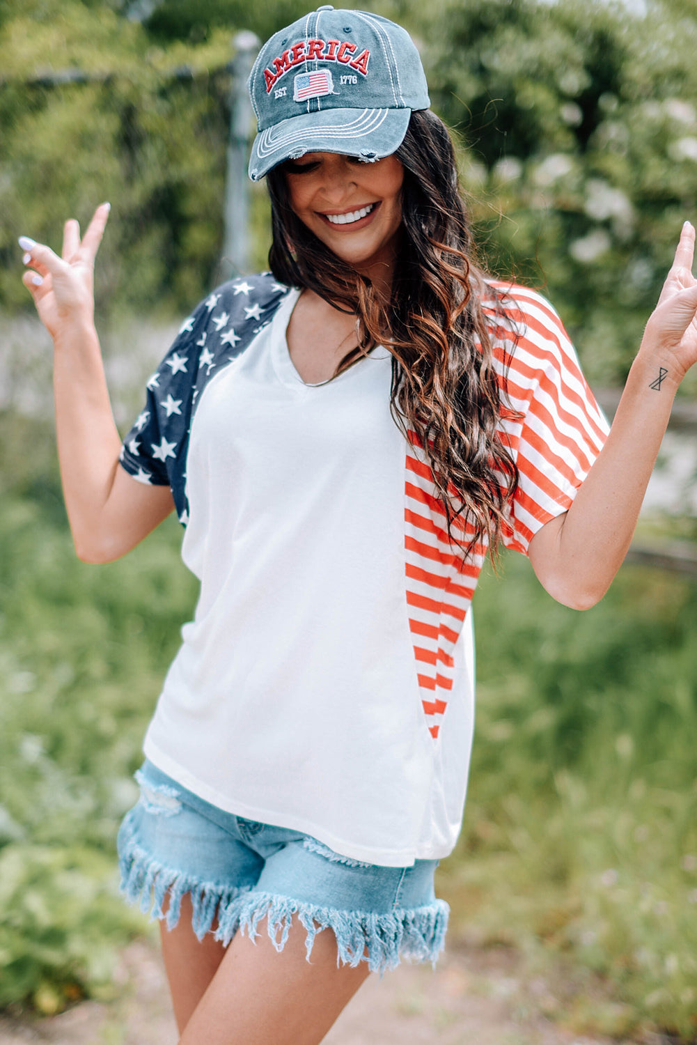 Liberty US Flag V-Neck Tee Shirt