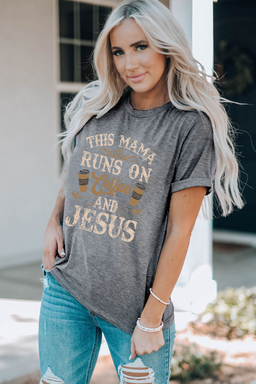 Taryn Coffee & Jesus Graphic Round Neck Tee