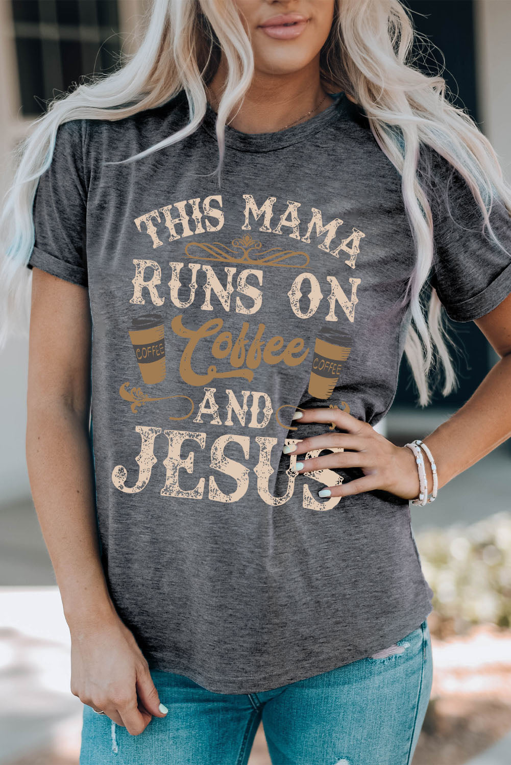 Taryn Coffee & Jesus Graphic Round Neck Tee