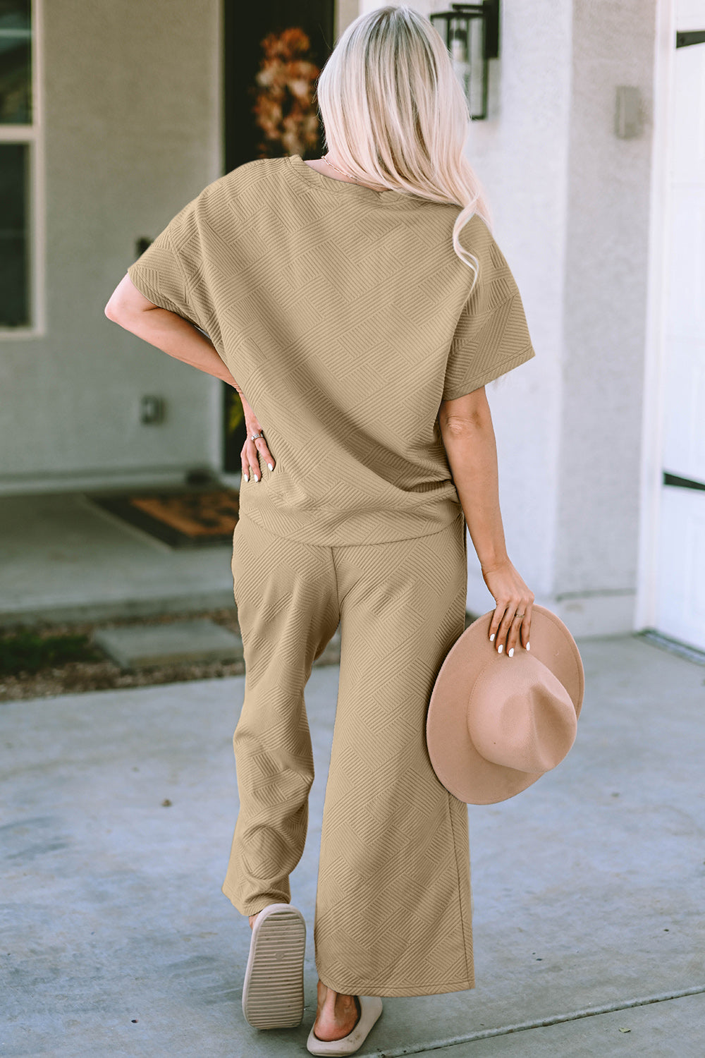 Daisy Texture Short Sleeve Top and Pants Set