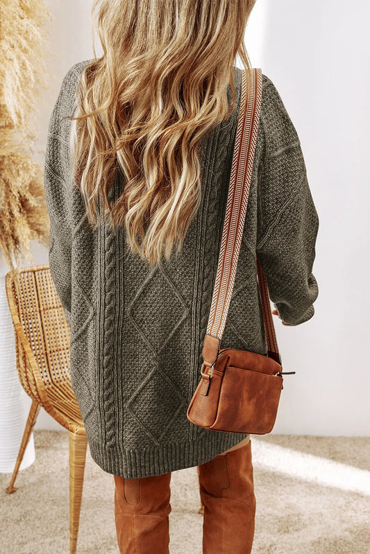 Ann Cable-Knit Round Neck Sweater Dress