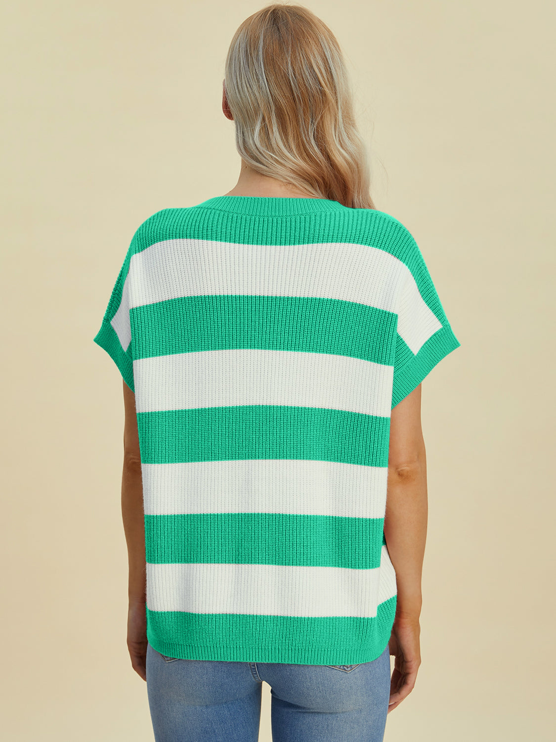 Anna Striped V-Neck Short Sleeve Sweater