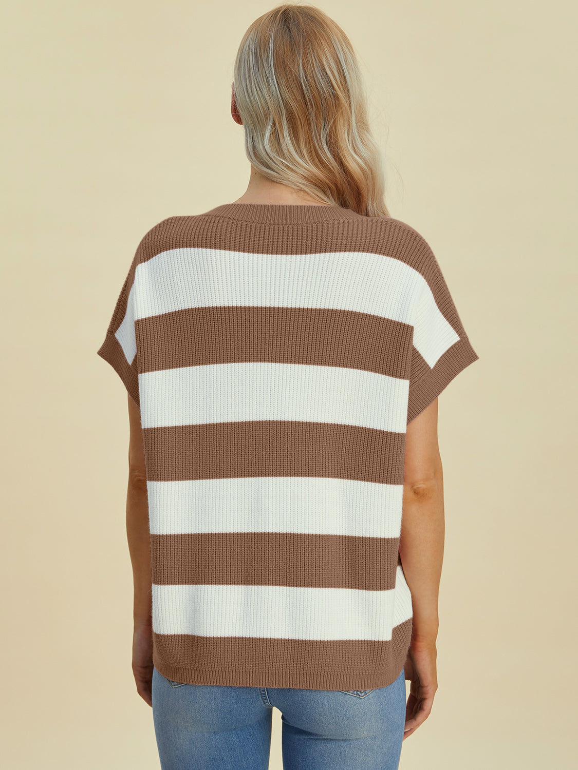 Anna Striped V-Neck Short Sleeve Sweater