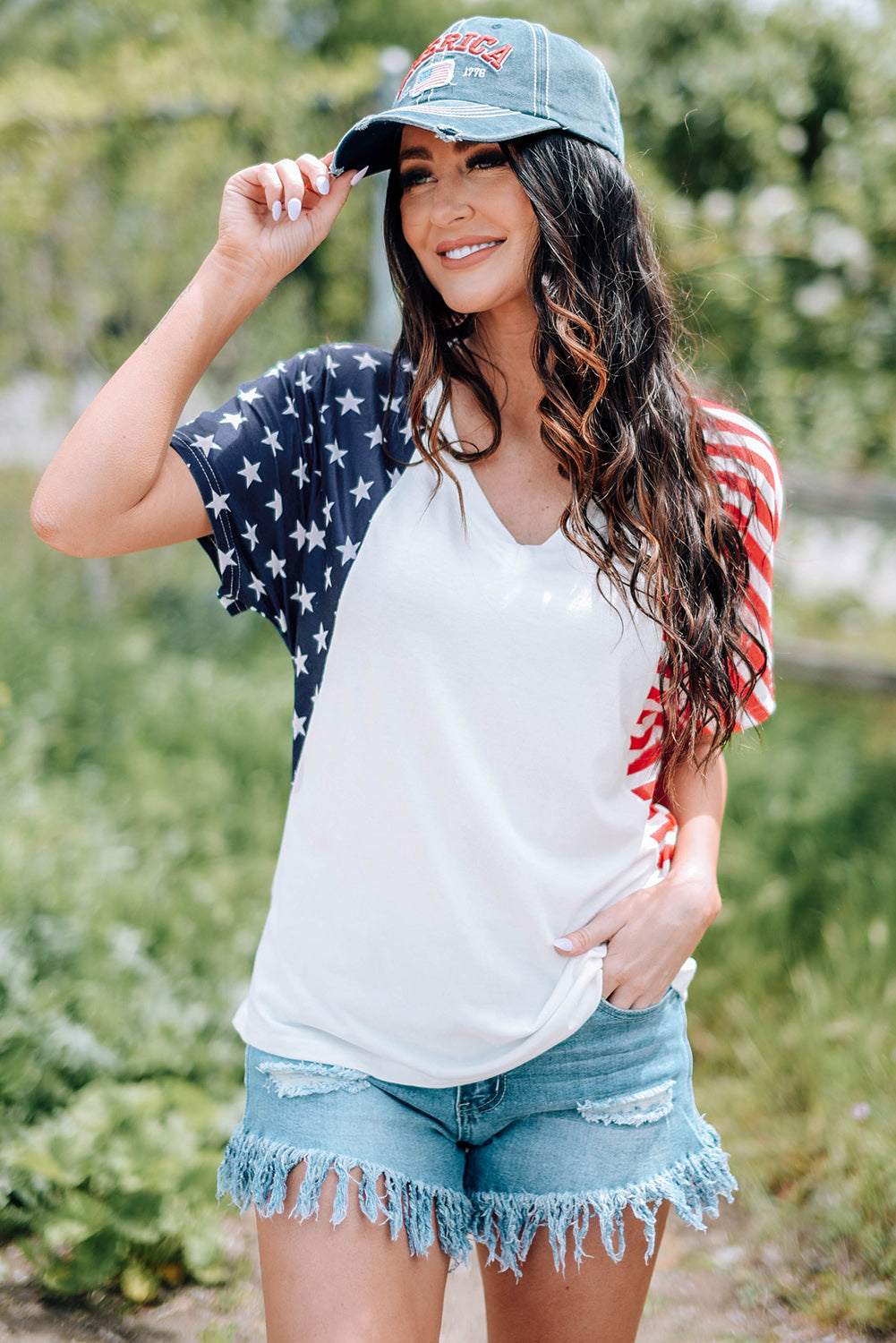 Liberty US Flag V-Neck Tee Shirt