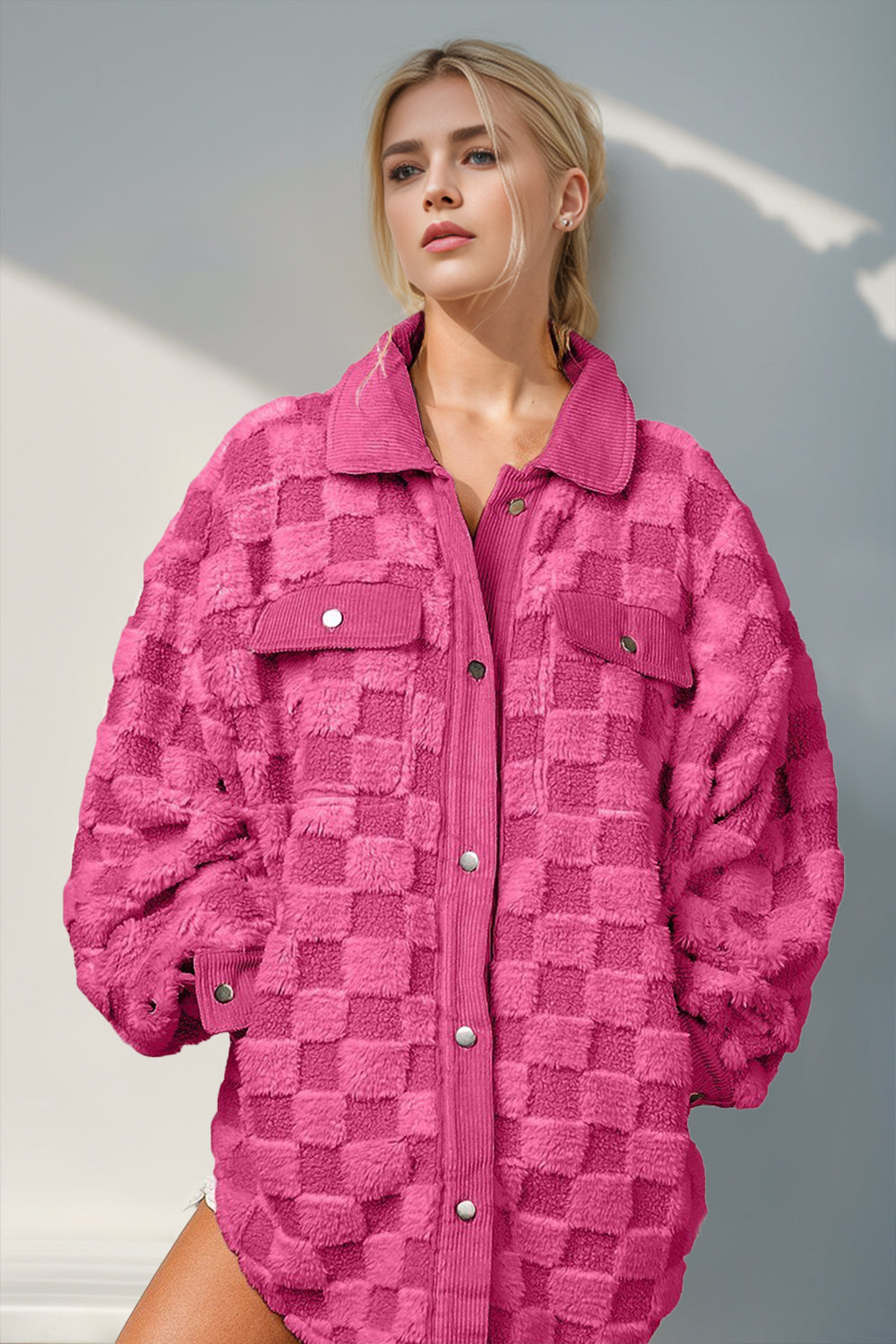 Audrey Button Up Fuzzy Checkered Shacket