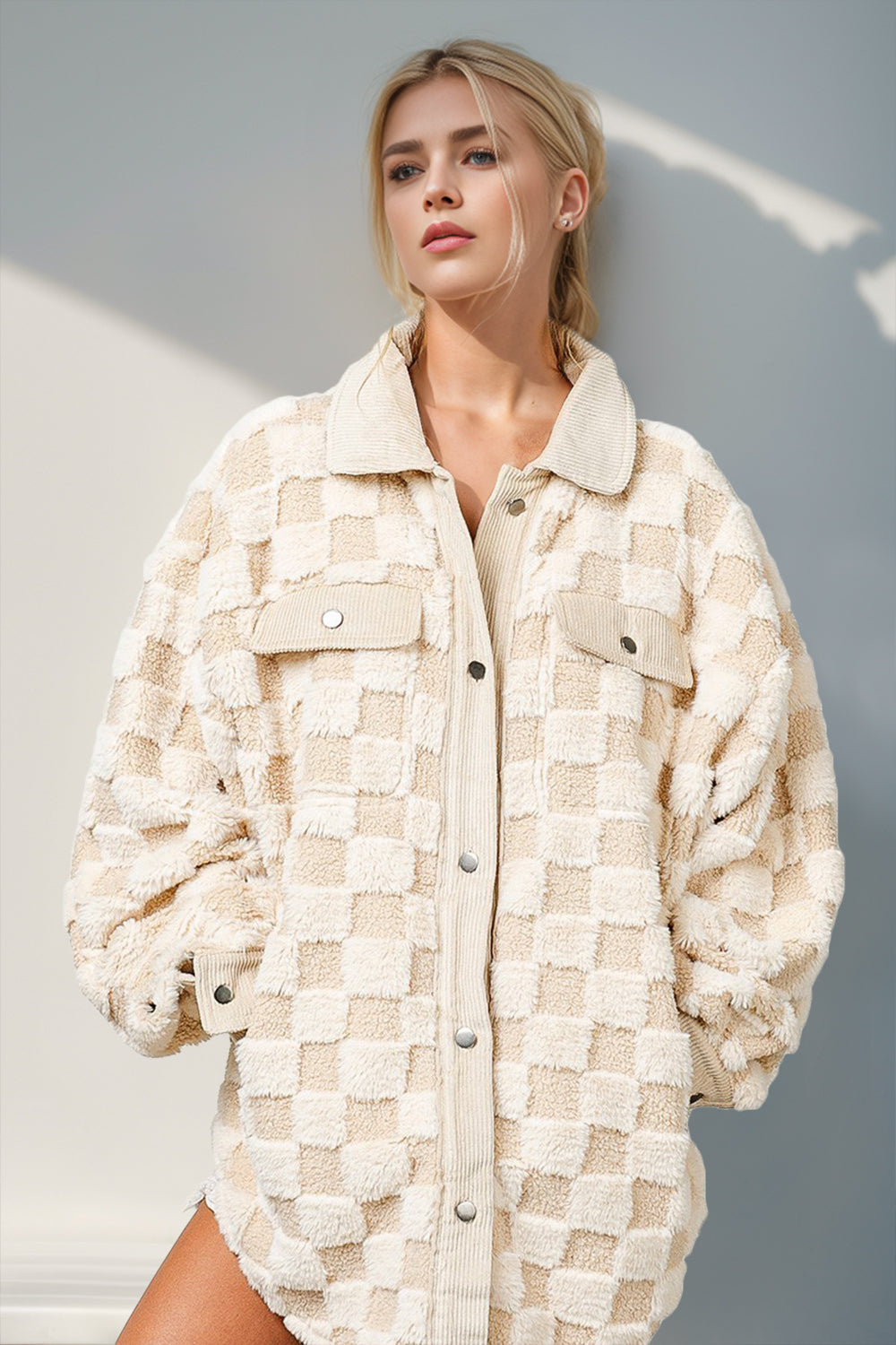 Audrey Button Up Fuzzy Checkered Shacket