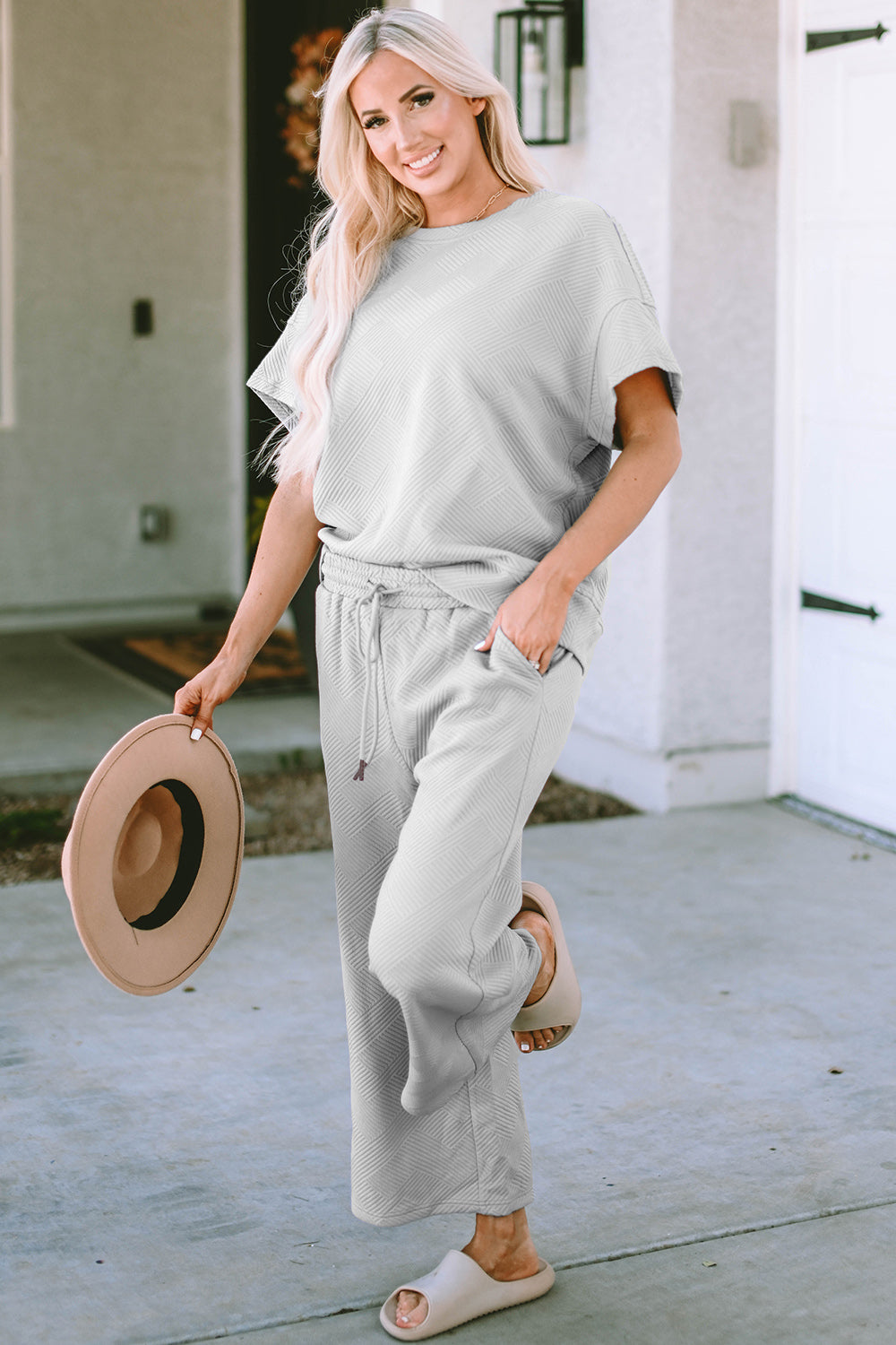 Daisy Texture Short Sleeve Top and Pants Set