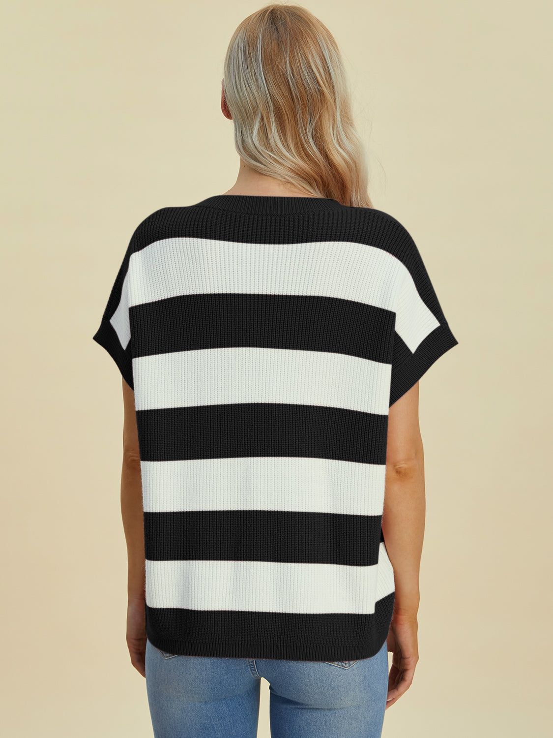 Anna Striped V-Neck Short Sleeve Sweater