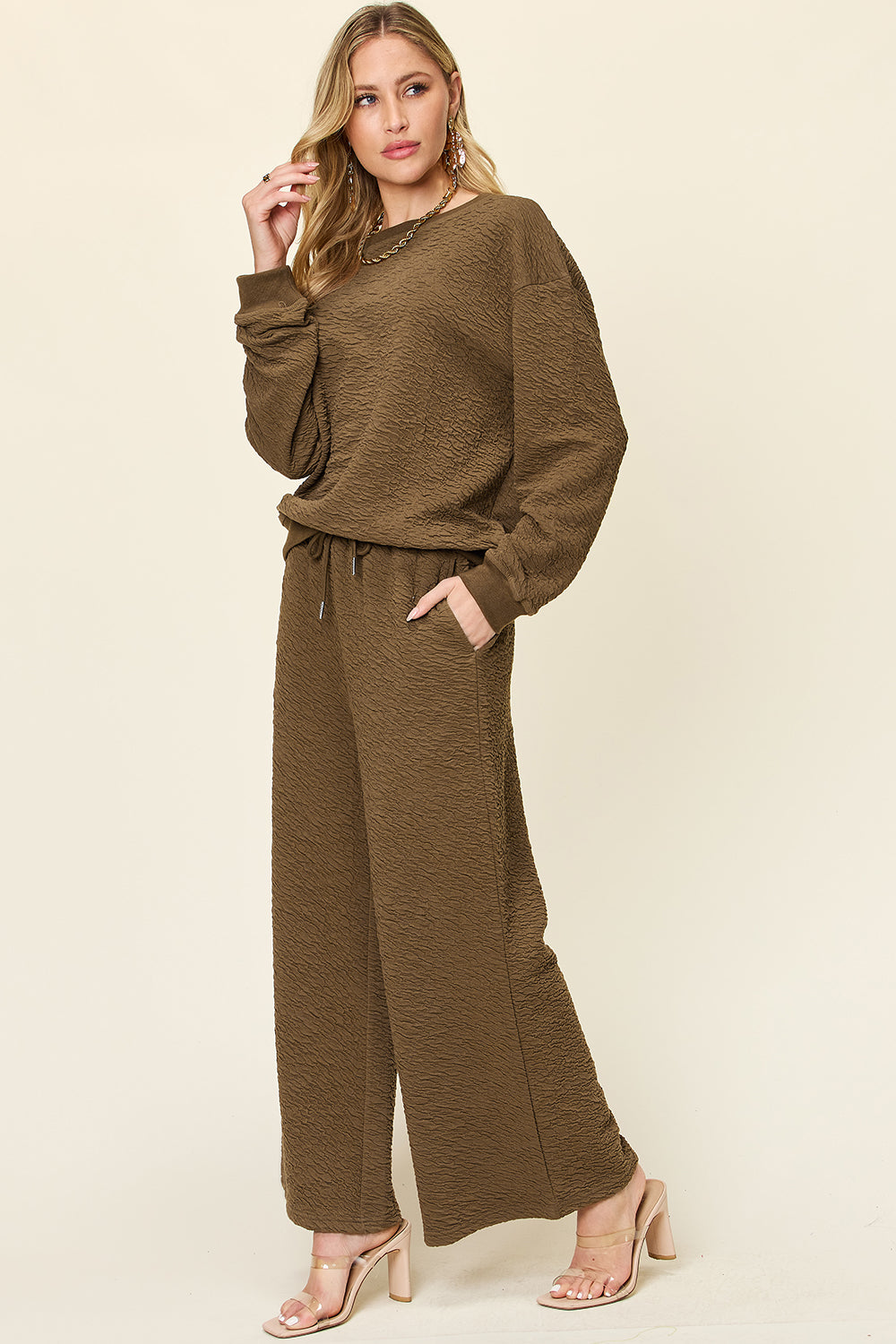 Farrah Texture Long Sleeve Top and Pants Set