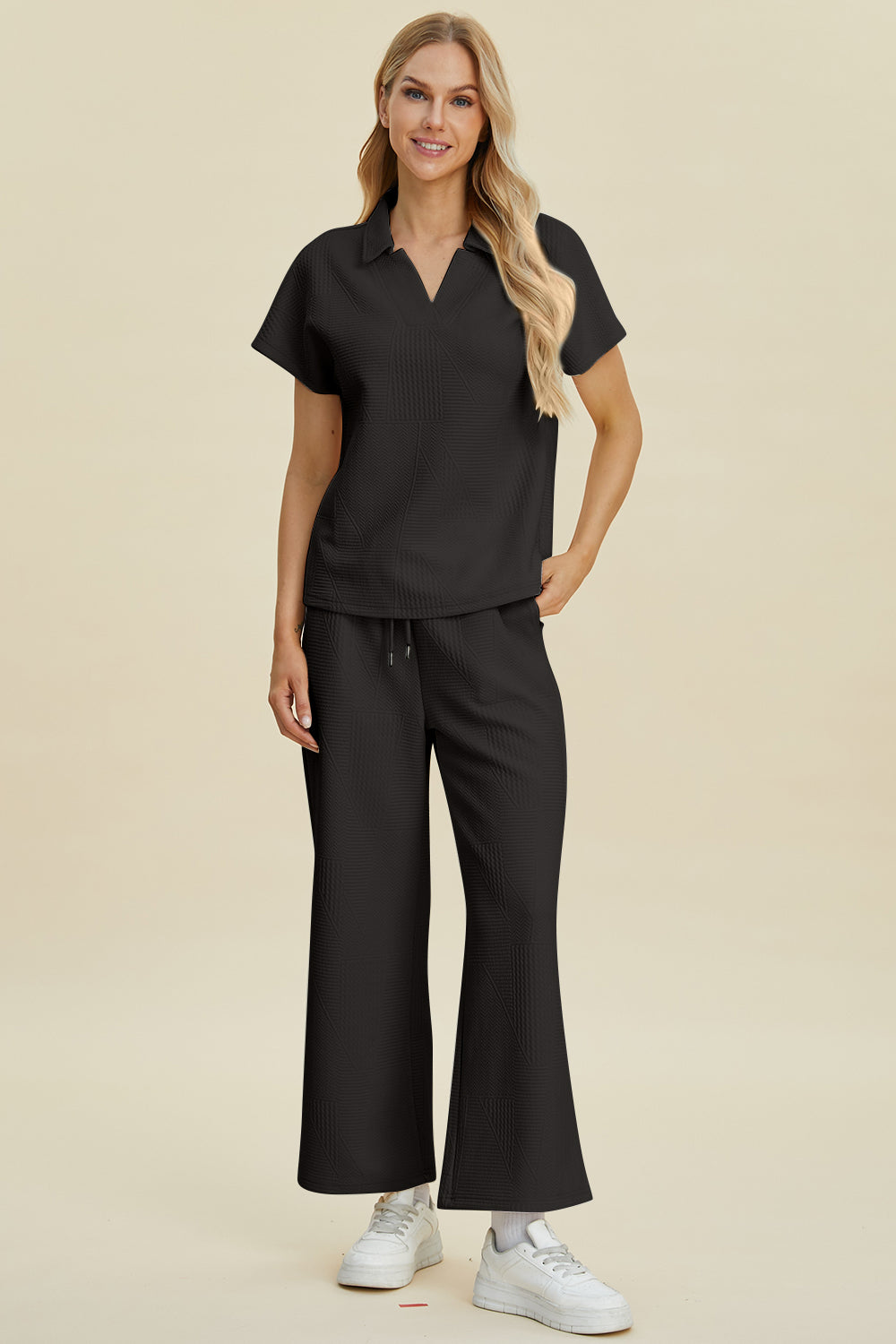 Charlotte Collared Neck Short Sleeve Top and Pants Set