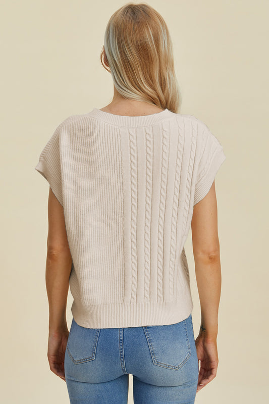 Jovi Double Take Cable-Knit Round Neck Short Sleeve Sweater