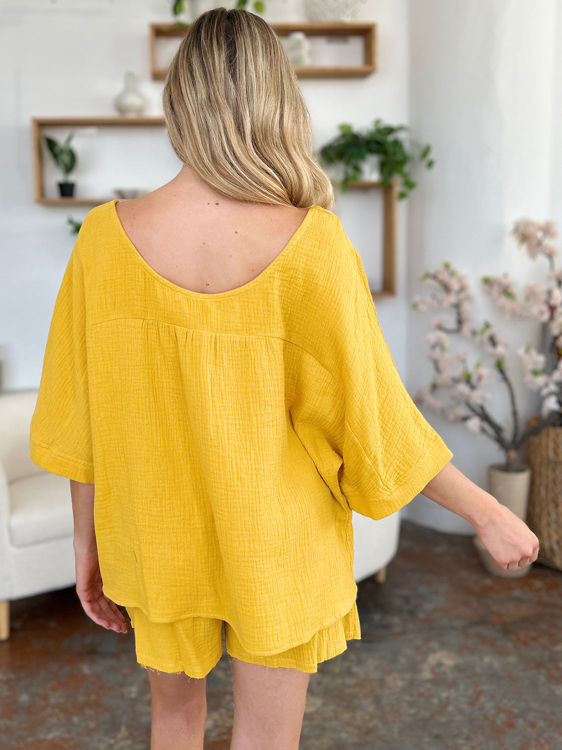 Daphne Texture Half Sleeve T-Shirt and Drawstring Shorts Set