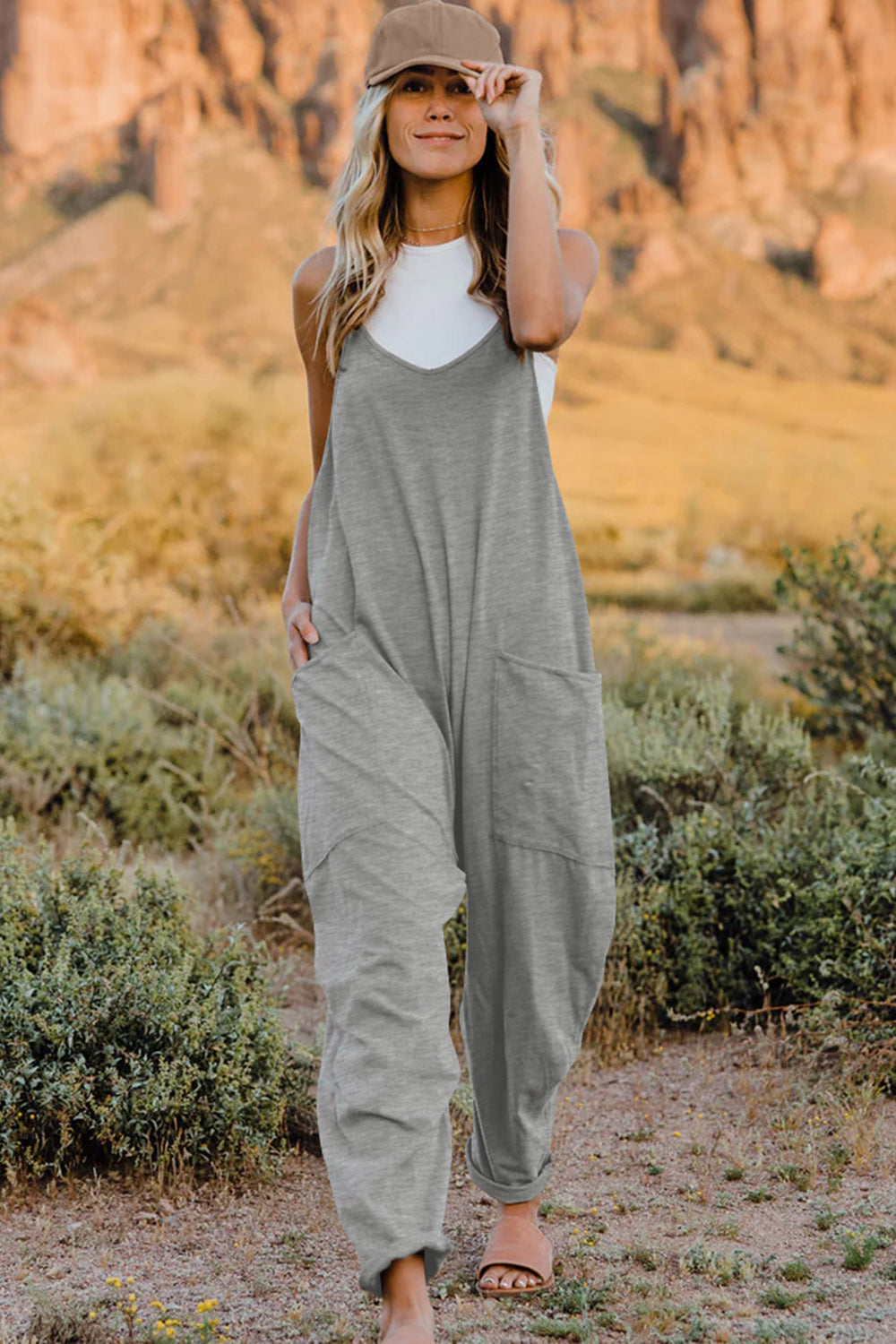 Sierra V-Neck Sleeveless Jumpsuit with Pockets