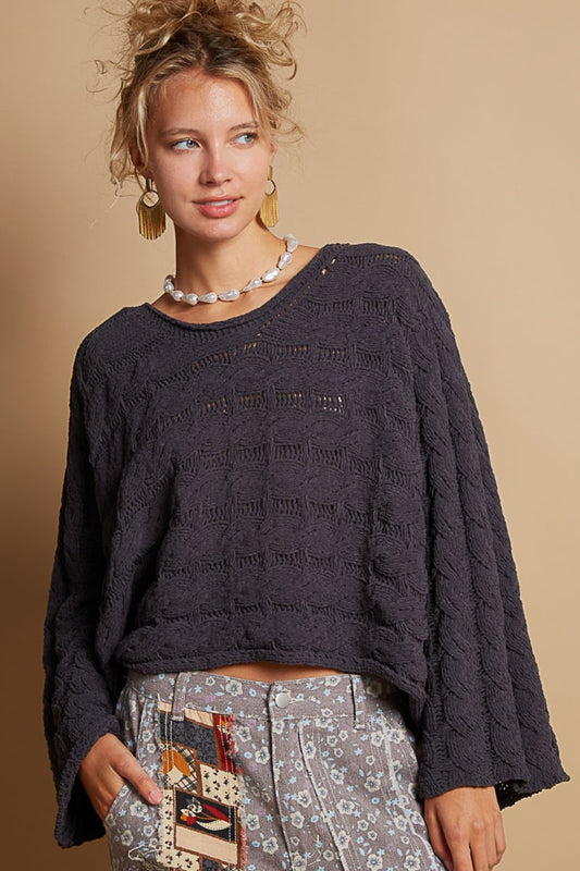 Jade Round Neck Cable Knit Cropped Sweater