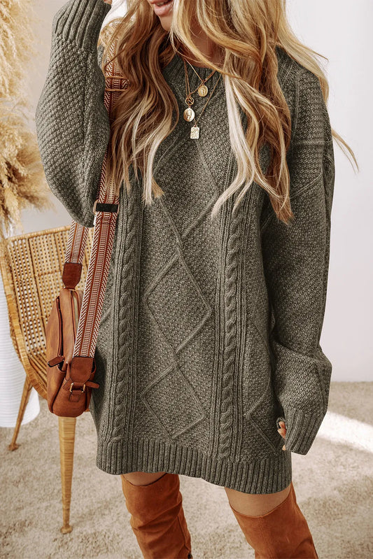 Ann Cable-Knit Round Neck Sweater Dress