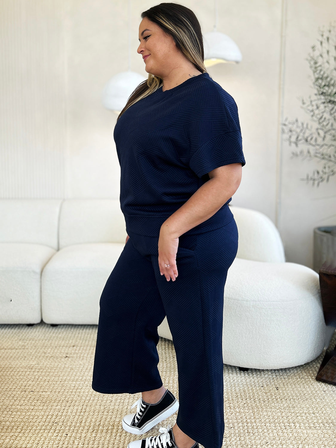 Daisy Texture Short Sleeve Top and Pants Set