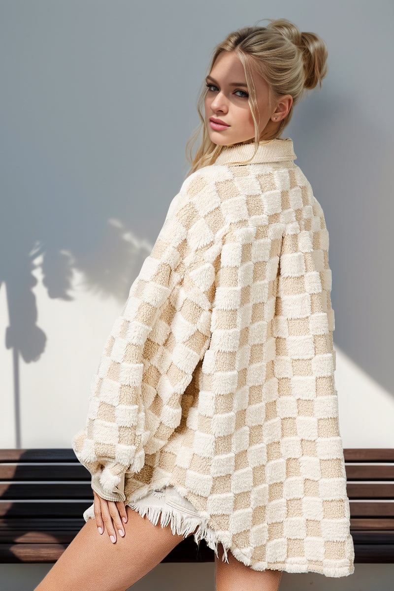 Audrey Button Up Fuzzy Checkered Shacket