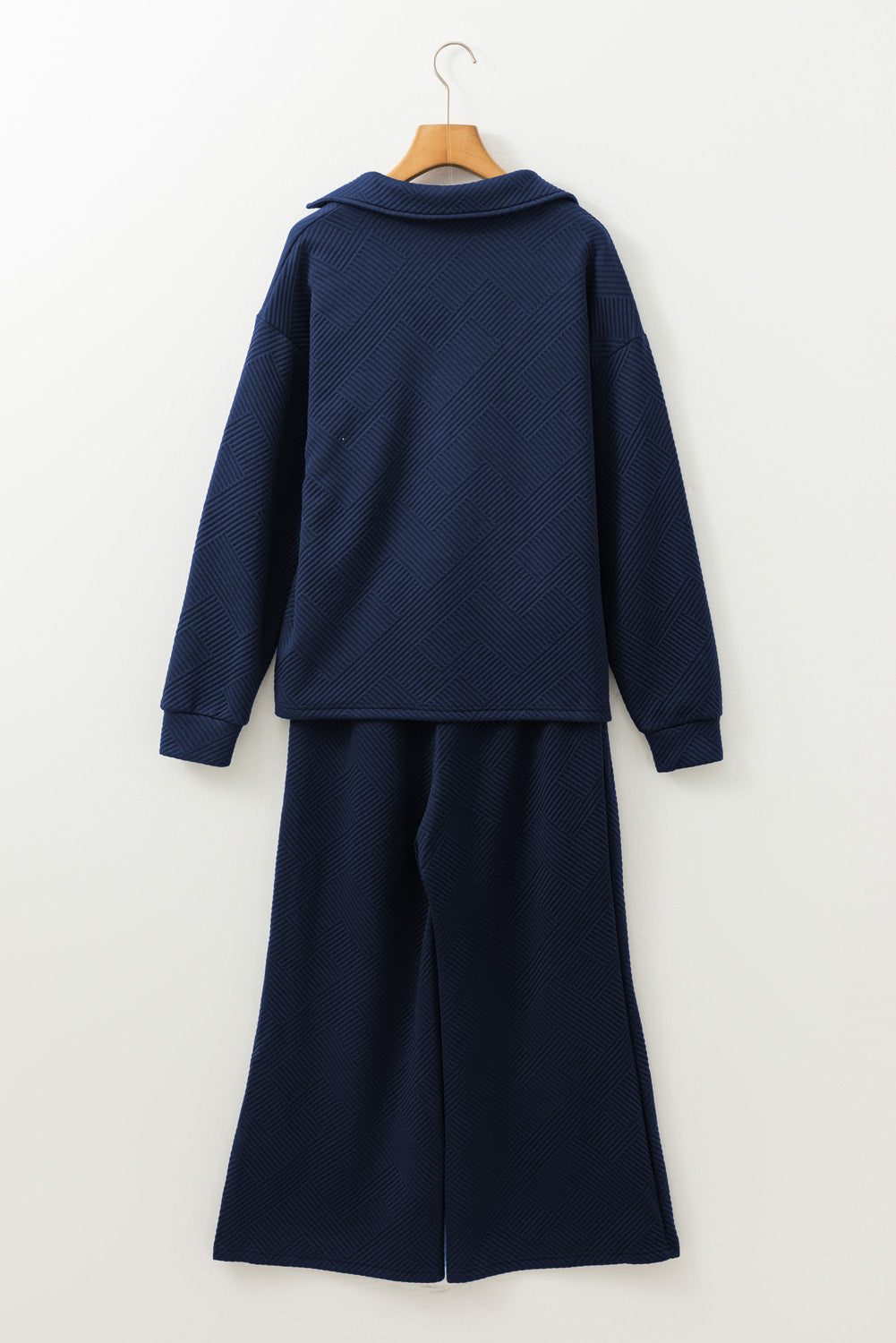 Stephanie Textured Collared Neck Top and Wide Leg Pants Set