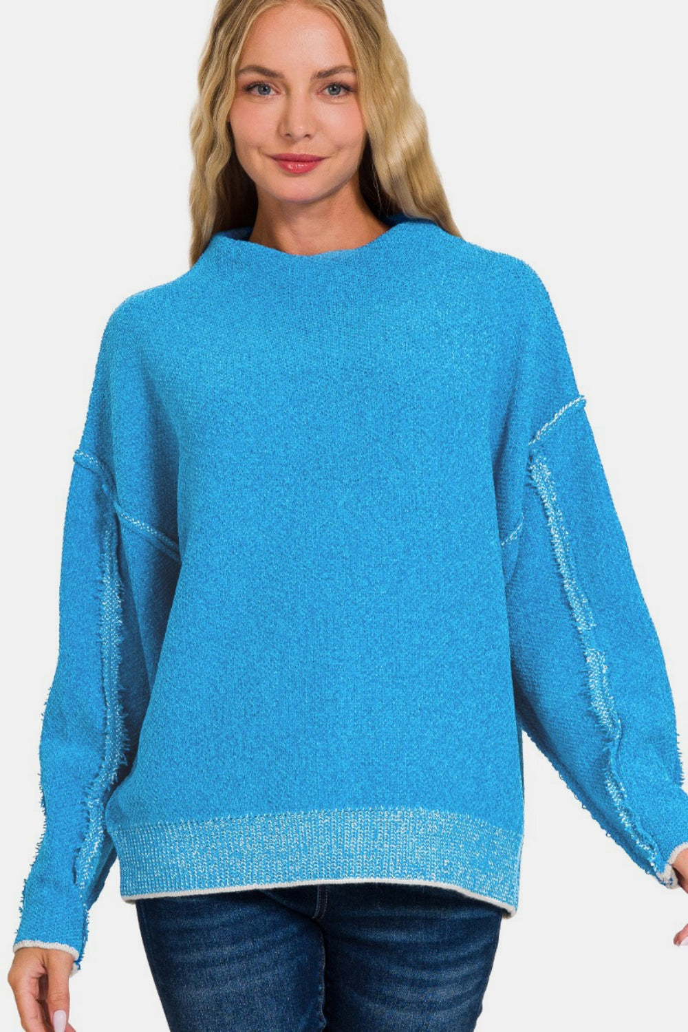 Cassie Exposed Seam Mock Neck Long Sleeve Sweater