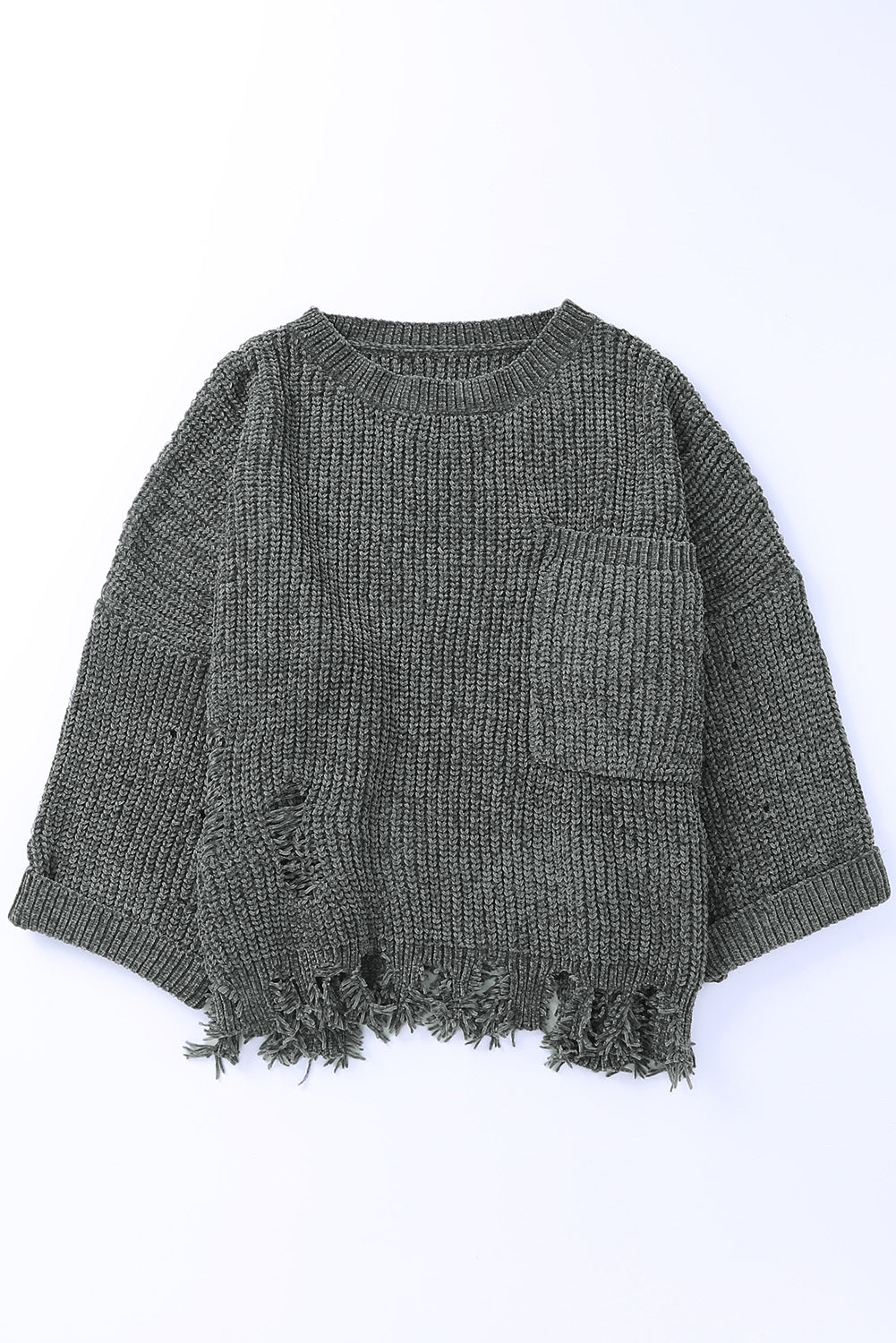 Devan Distressed Round Neck Drop Shoulder Sweater