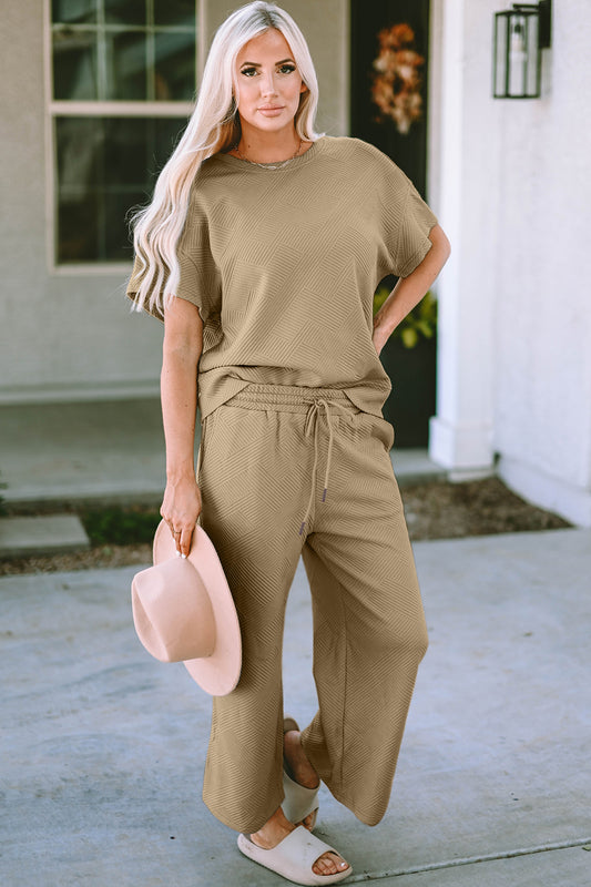 Daisy Texture Short Sleeve Top and Pants Set