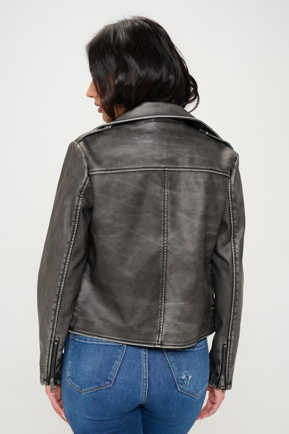 Caren Zip Up Biker Jacket with Belt