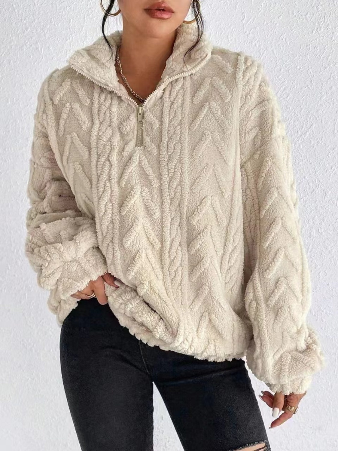 Kennedy Fuzzy Quarter Zip Long Sleeve Sweatshirt
