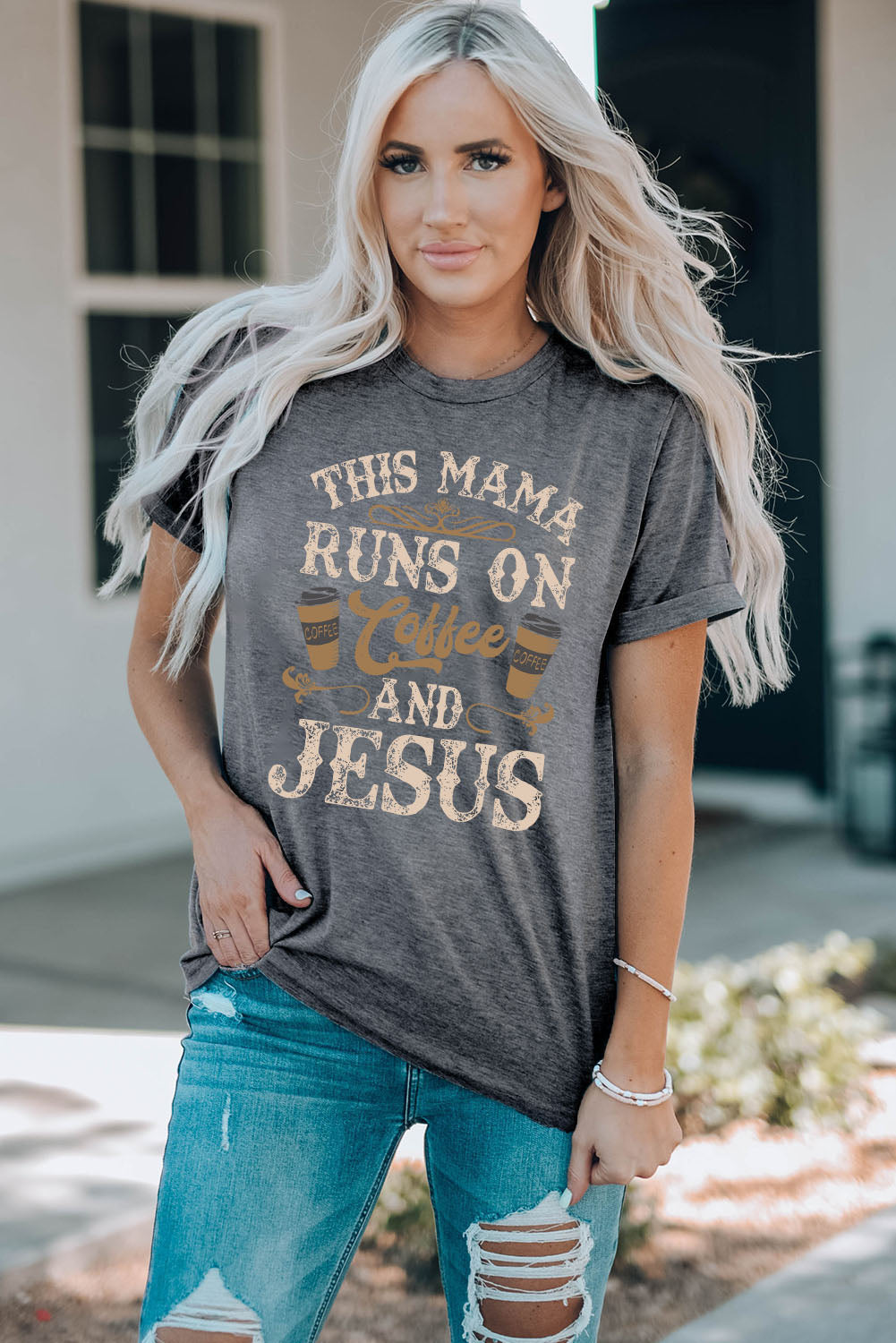 Taryn Coffee & Jesus Graphic Round Neck Tee