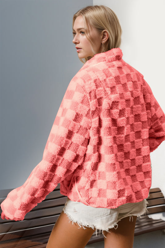 Rana Checkered Long Sleeve Fuzzy Jacket