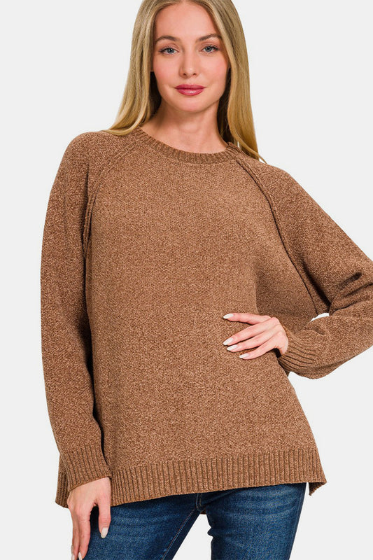 Karli Side Slit Raglan Sleeve Sweater