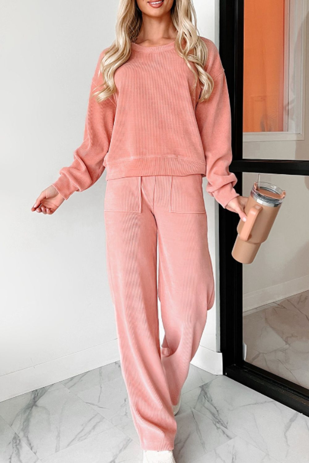 Lana Round Neck Long Sleeve Top and Pants Set