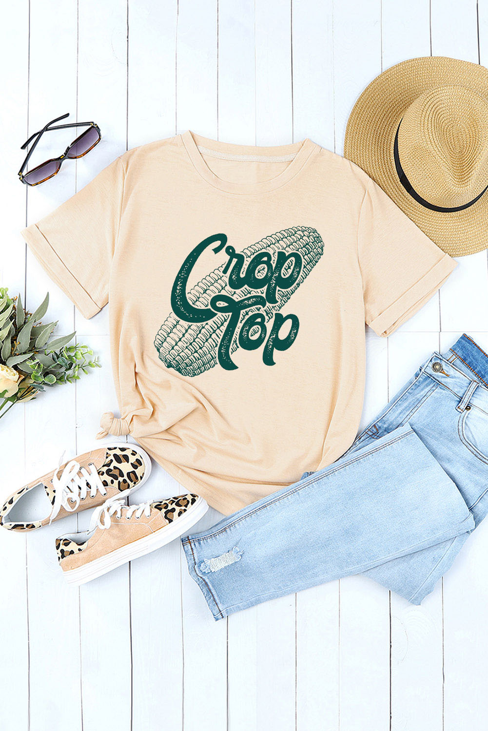 Christie Corn Letter Graphic Cuffed Tee