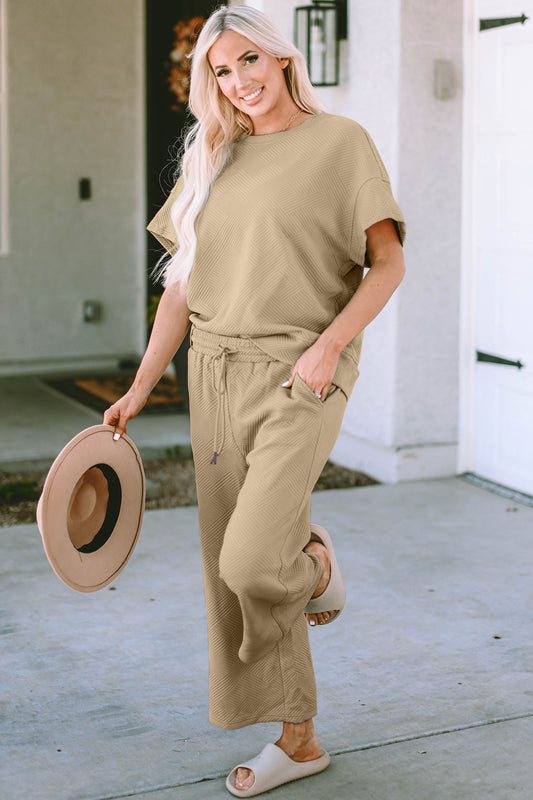 Daisy Texture Short Sleeve Top and Pants Set