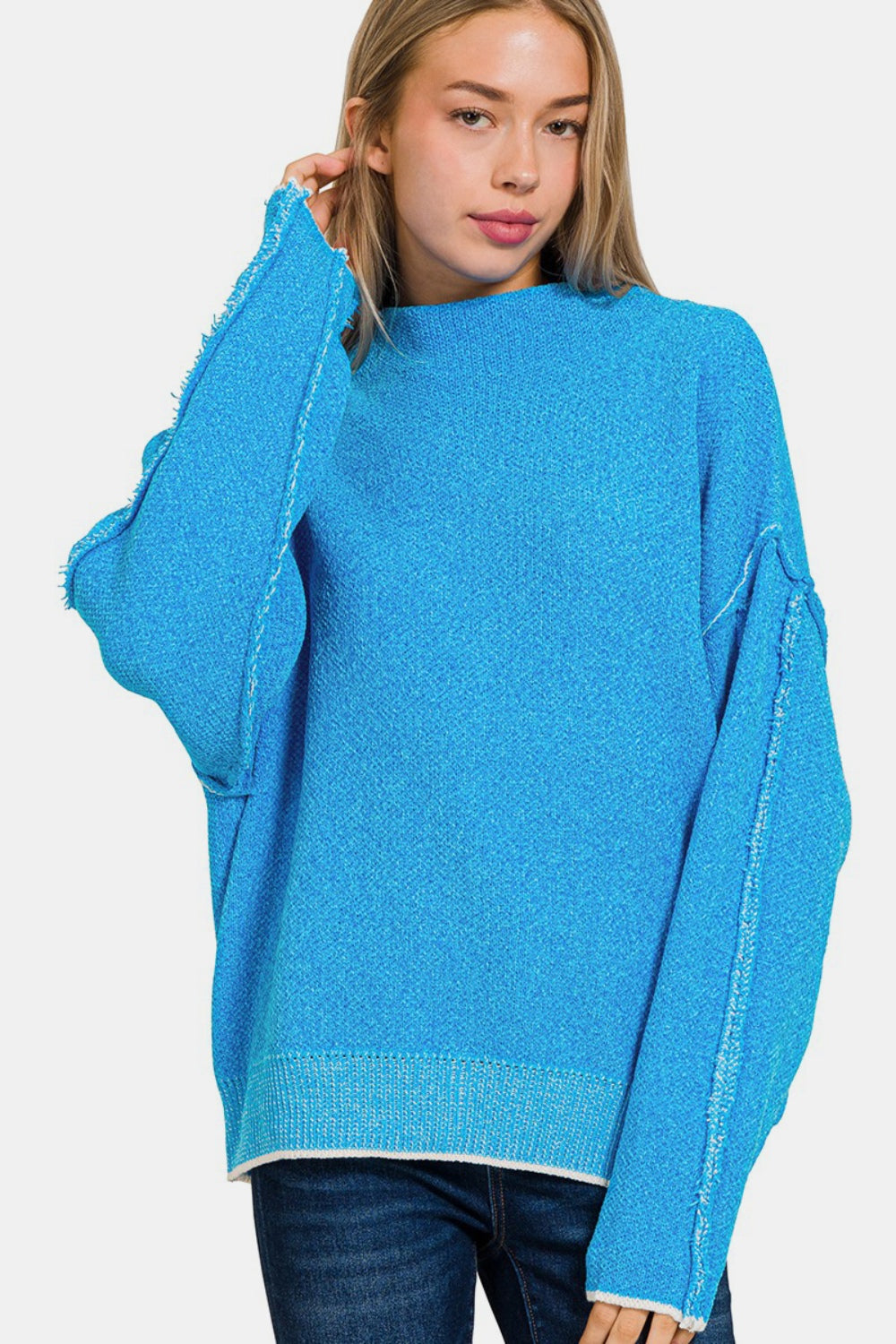 Cassie Exposed Seam Mock Neck Long Sleeve Sweater