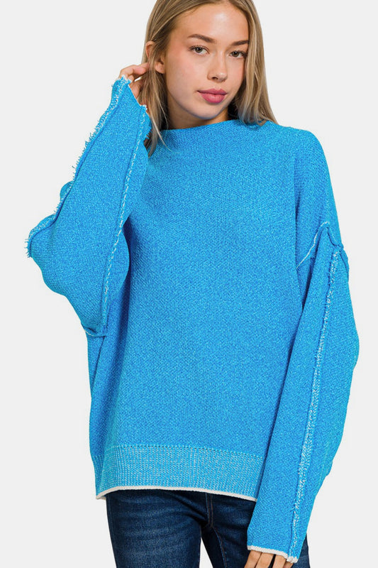 Cassie Exposed Seam Mock Neck Long Sleeve Sweater