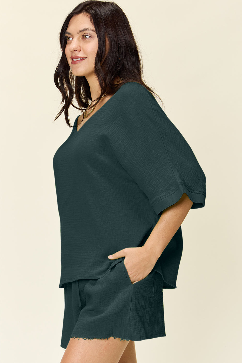 Daphne Texture Half Sleeve T-Shirt and Drawstring Shorts Set