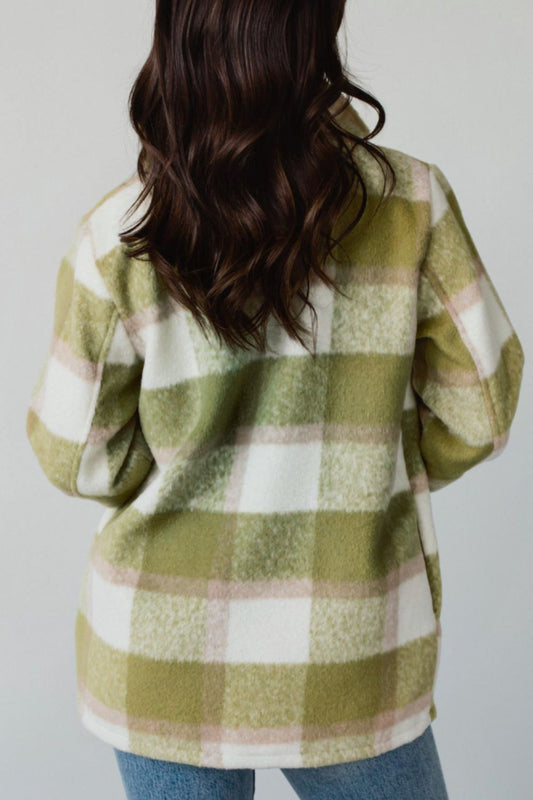 Aniston Pocketed Plaid Collared Neck Shacket
