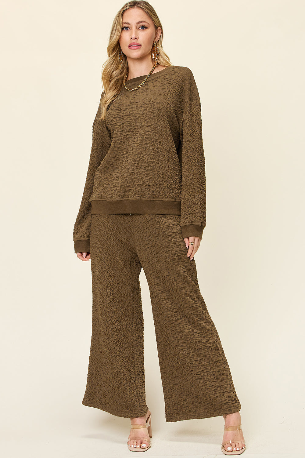 Farrah Texture Long Sleeve Top and Pants Set