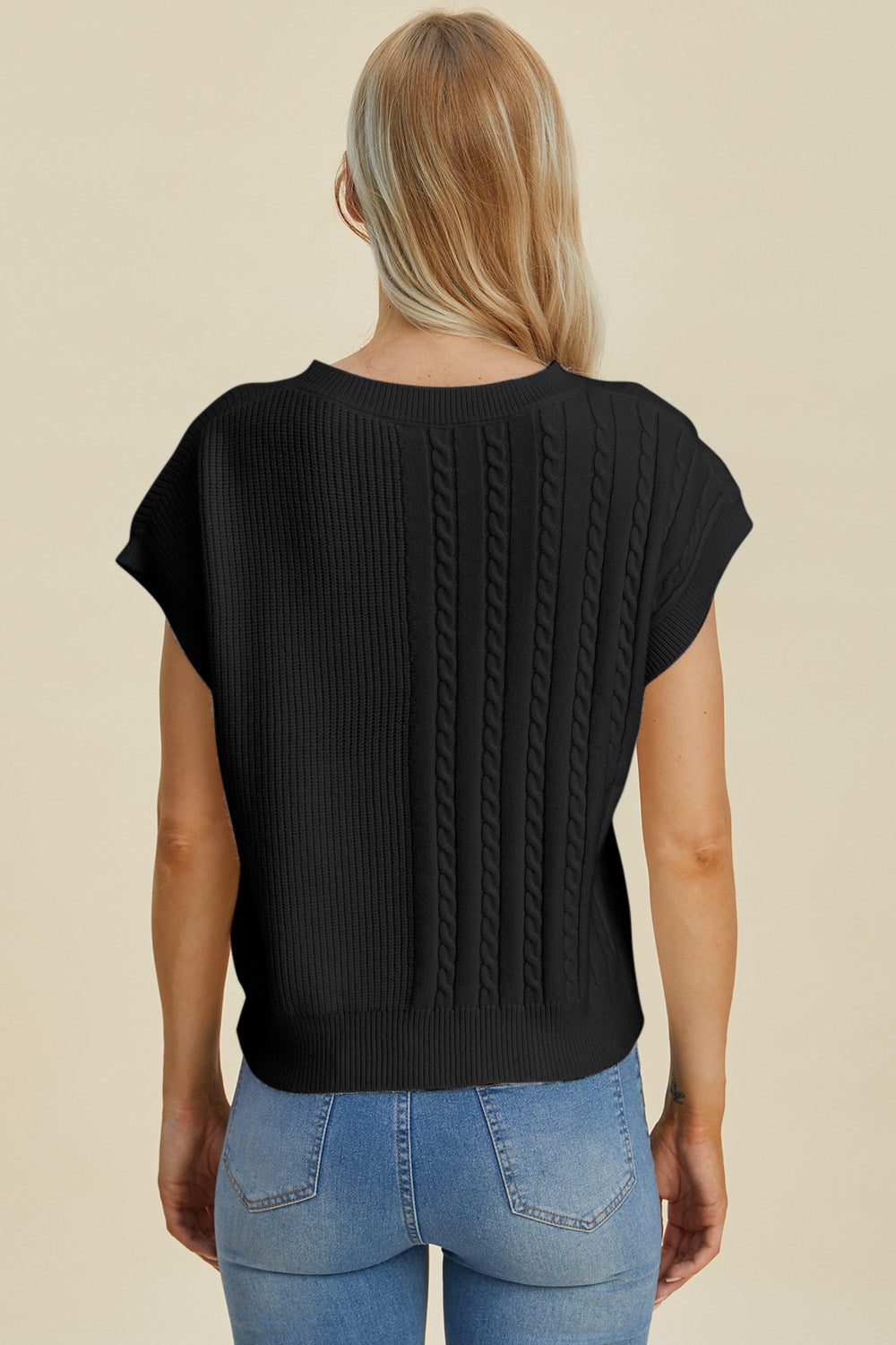 Jovi Double Take Cable-Knit Round Neck Short Sleeve Sweater