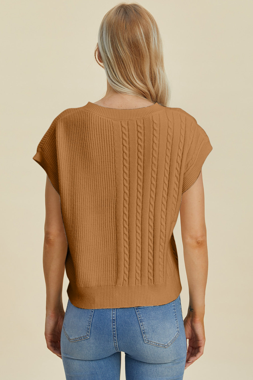 Jovi Double Take Cable-Knit Round Neck Short Sleeve Sweater