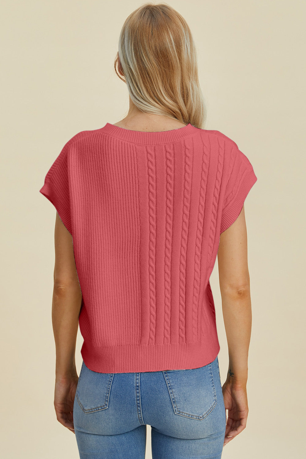 Jovi Double Take Cable-Knit Round Neck Short Sleeve Sweater