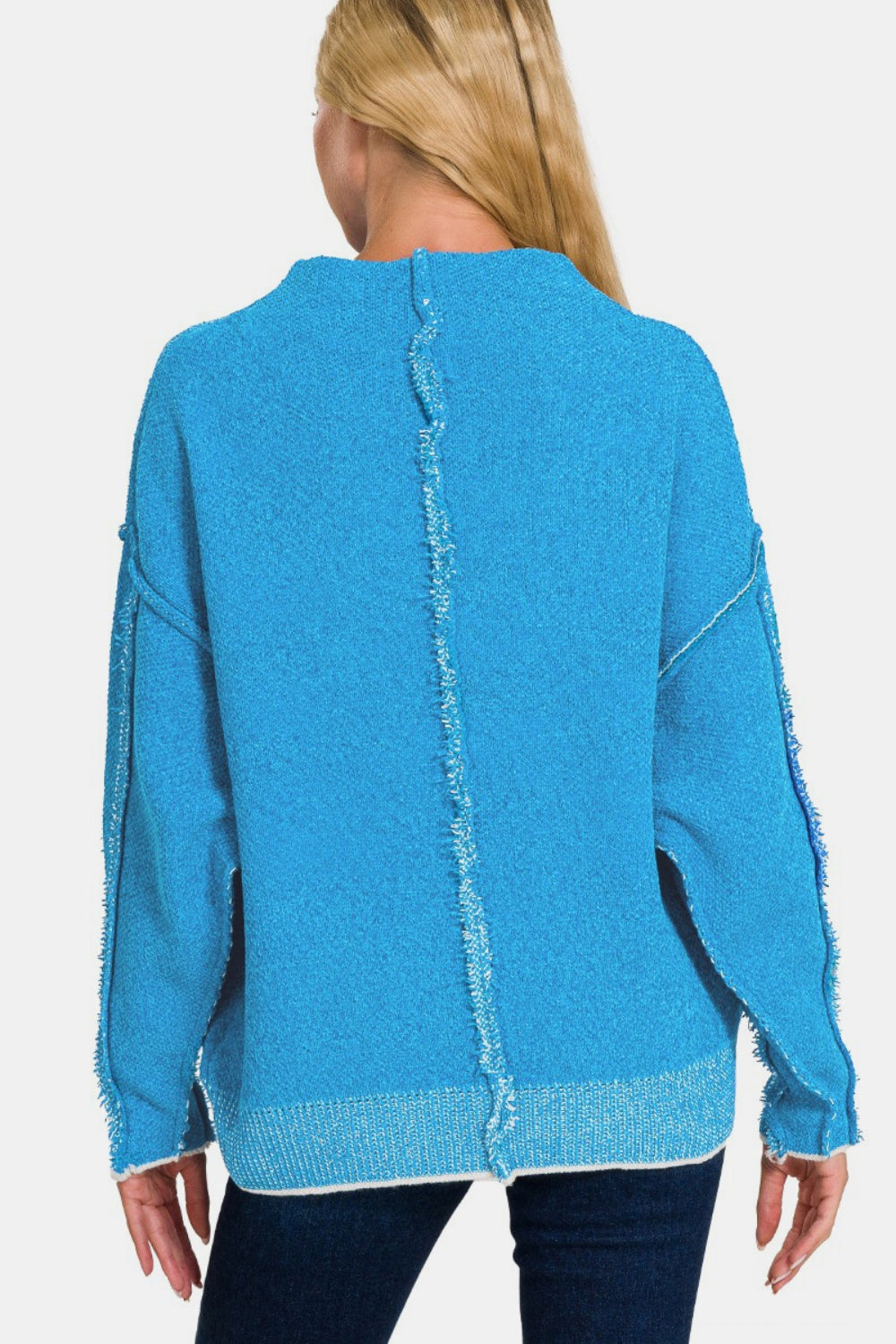 Cassie Exposed Seam Mock Neck Long Sleeve Sweater