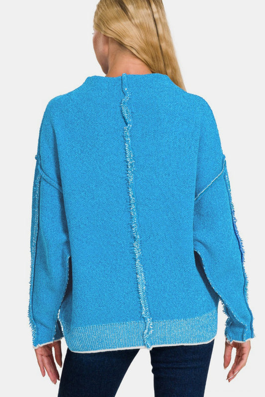 Cassie Exposed Seam Mock Neck Long Sleeve Sweater