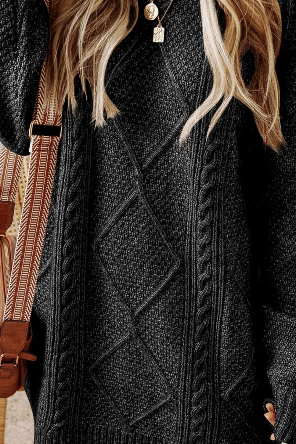 Ann Cable-Knit Round Neck Sweater Dress