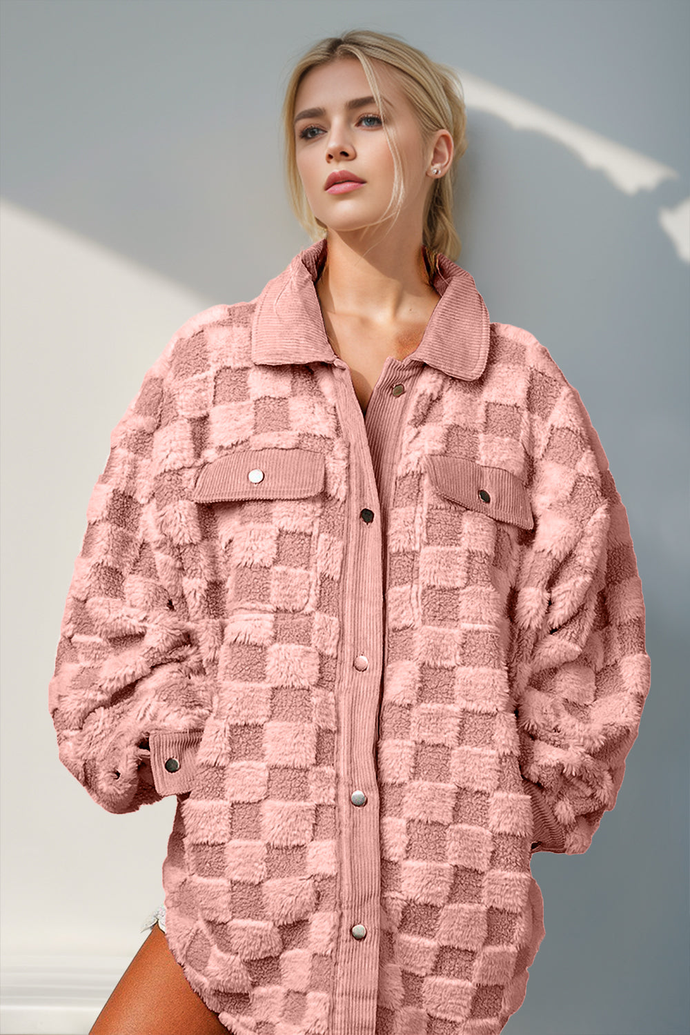 Audrey Button Up Fuzzy Checkered Shacket