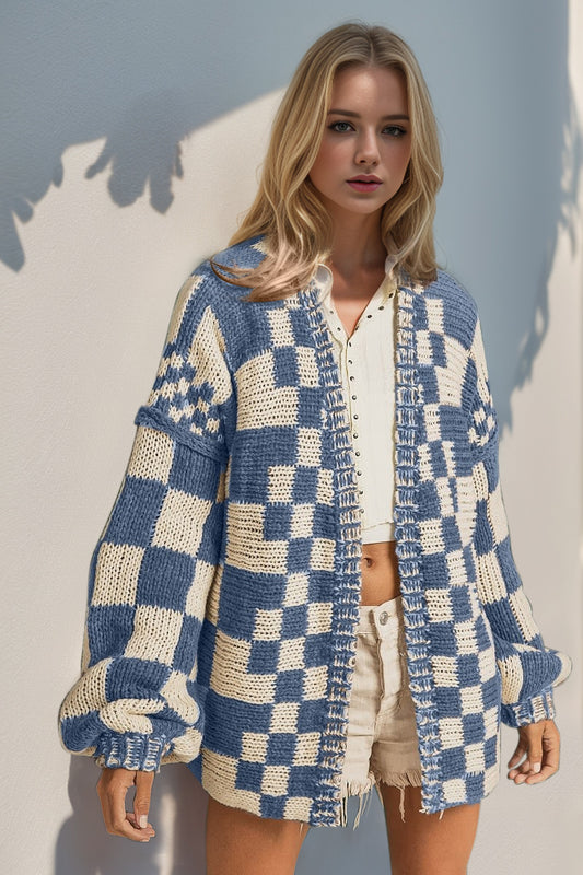 Christina Checkered Drop Shoulder Cardigan