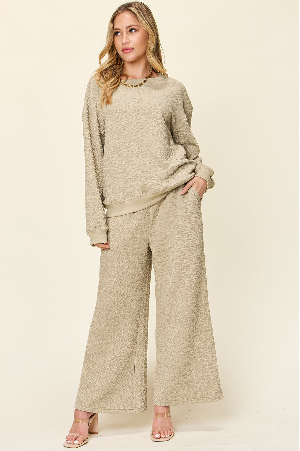 Farrah Texture Long Sleeve Top and Pants Set