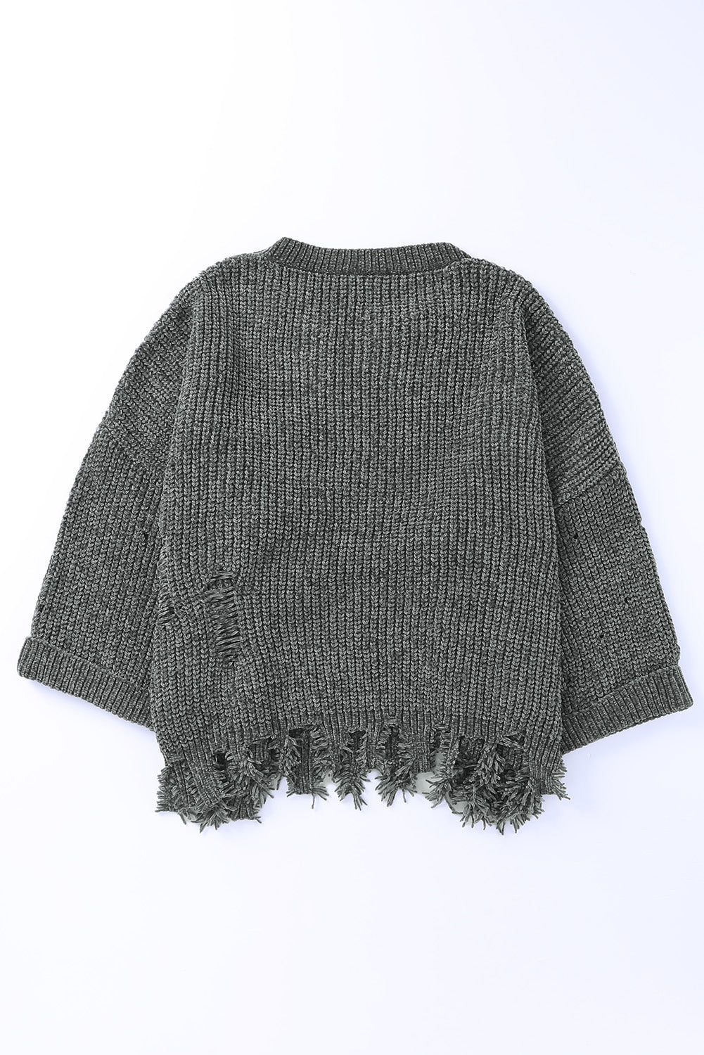 Devan Distressed Round Neck Drop Shoulder Sweater