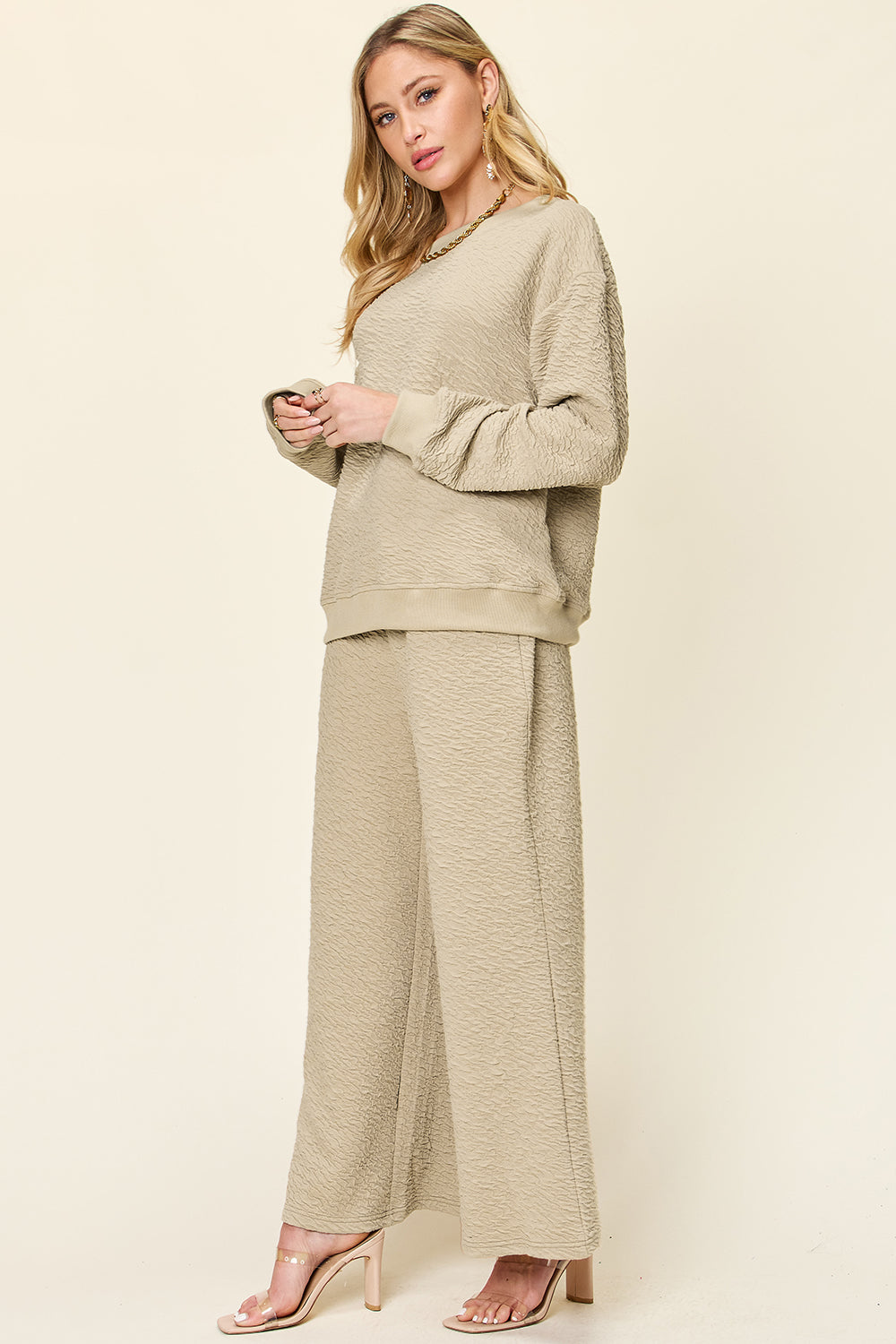 Farrah Texture Long Sleeve Top and Pants Set