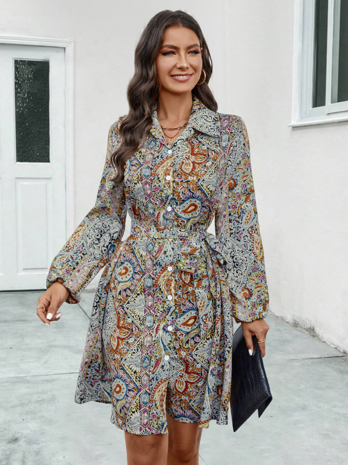 Dani Collared Neck Long Sleeve Dress